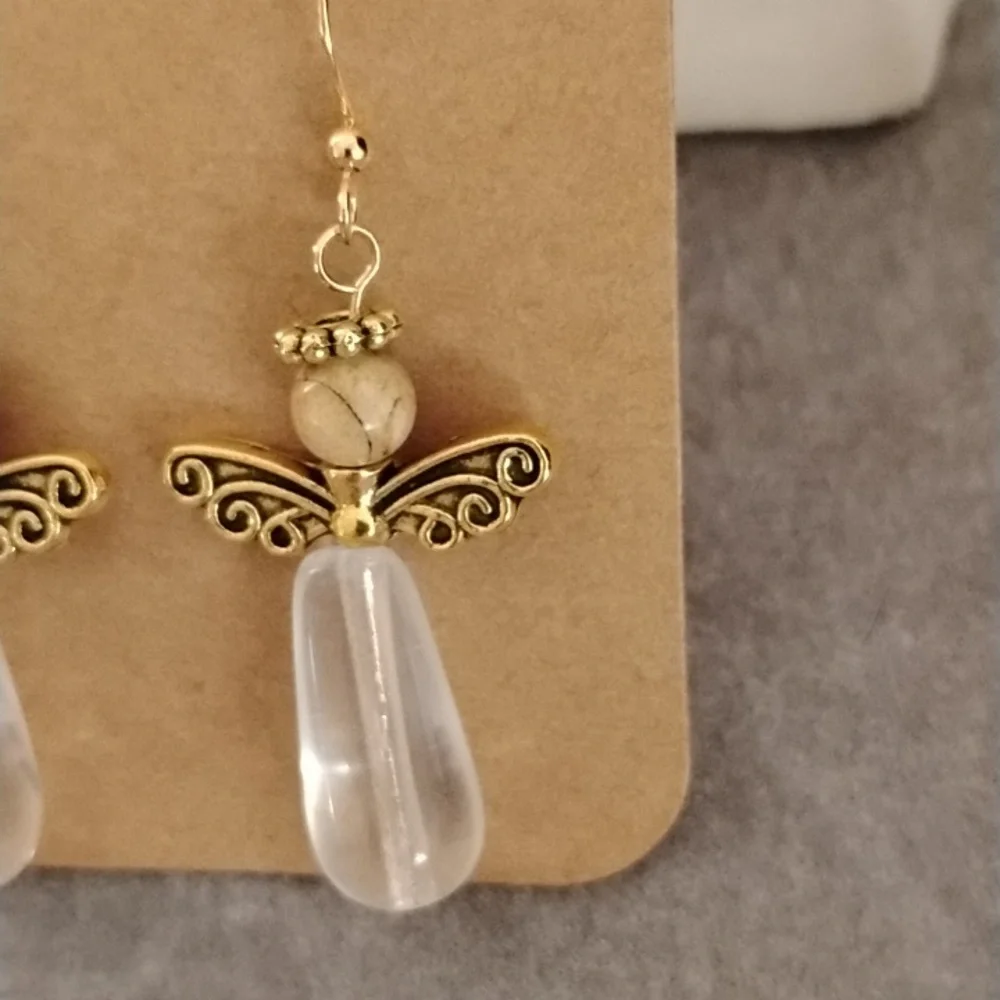 Hand Crafted Czech Glass And Picture Jasper  Angel Earrings - Picture 2 of 4